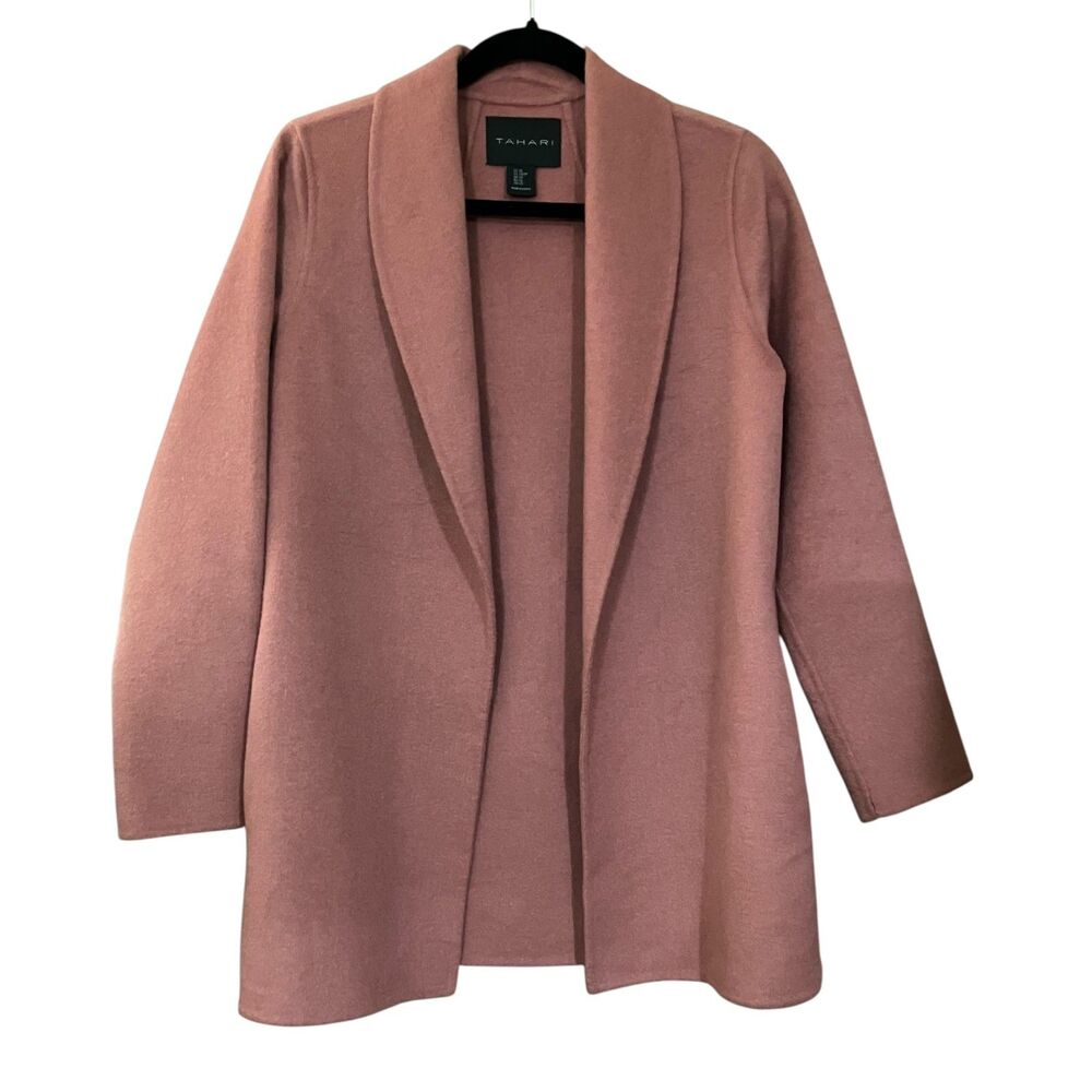 Tahari wool blend open front long line blazer jacket